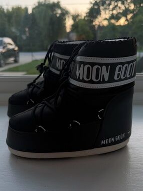 Moon Boot Black and White Women's Winter Snow Boots